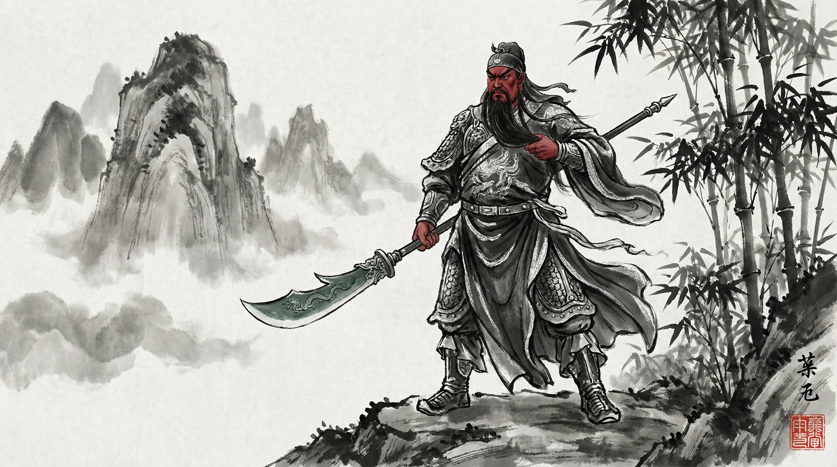 pg电子游戏武圣关公游戏水墨画风格